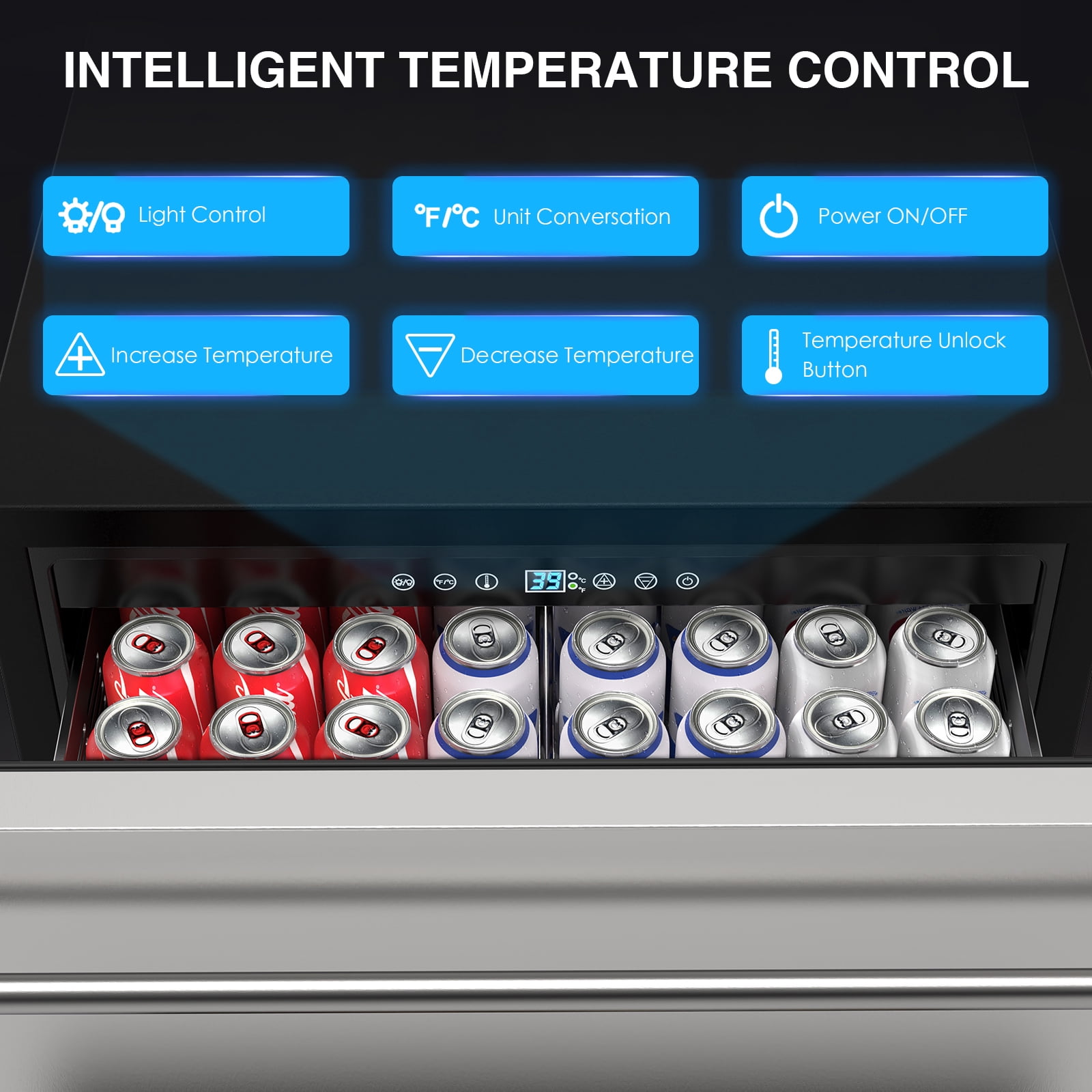 24 Inch Under Counter Double Drawer Fridge, Weather Proof Stainless Steel Under Counter Beverage and Wine Fridge with Digital Display