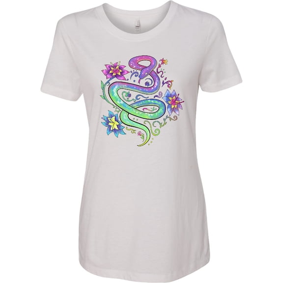 Inktastic Magical Colorful Snake with Flowers Women's T-Shirt