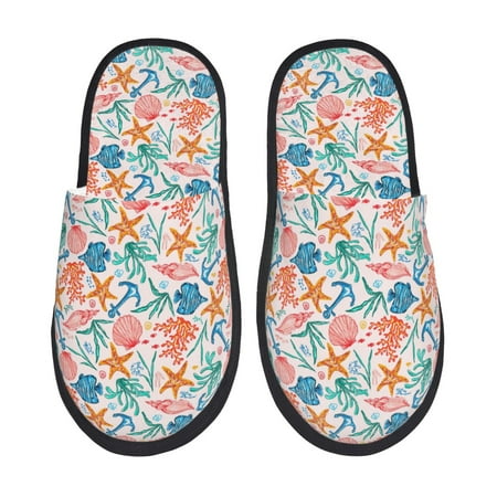 Balery Sea Creatures Slient Indoor Furry Fleece Comfort House Shoes Soft Non-Slip Home Shoes Cotton slippers House Slippers-- Medium