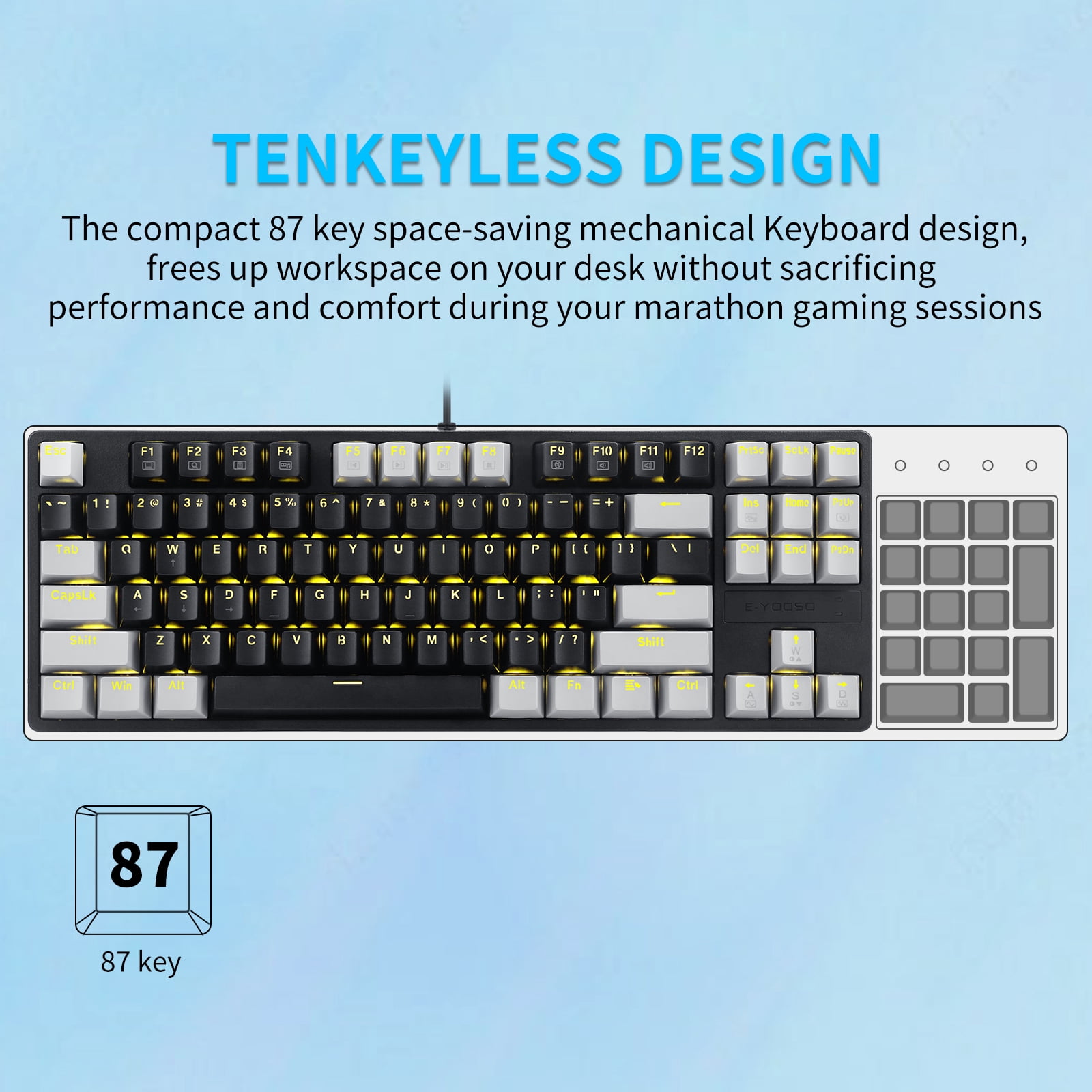 Z-87 Mechanical Gaming Keyboard 87 Key LED Backlit Wired with Anti-Dust Proof Switches Tenkeyless for Windows PC，Black Grey
