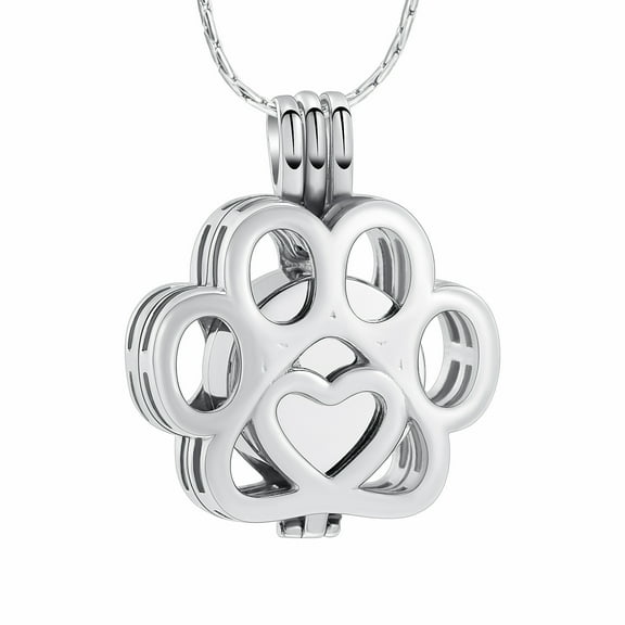 Stainless Steel Paw Print Urn Pendant Cremation Jewelry for Dog Cat Ashes Urn Keepsake Pet Memorial Jewelry Hollow Locket Necklace that Opens inside
