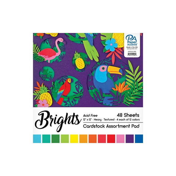 Paper Accents Cardstock Pad 12"x 12" Bright Assortment 48pc