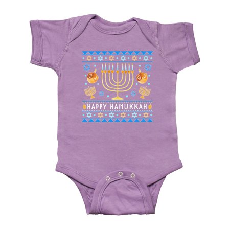 

Inktastic Happy Hanukkah Sweater Style Design with Menorah and Dreidel Gift Baby Boy or Baby Girl Bodysuit