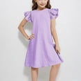 thumbnail image 2 of MEZZALL Girls Solid Color Flutter Sleeve Dress Casual Summer Soft Comfortable Party O-Neck Solid Color Lovely Dresses, 2 of 4
