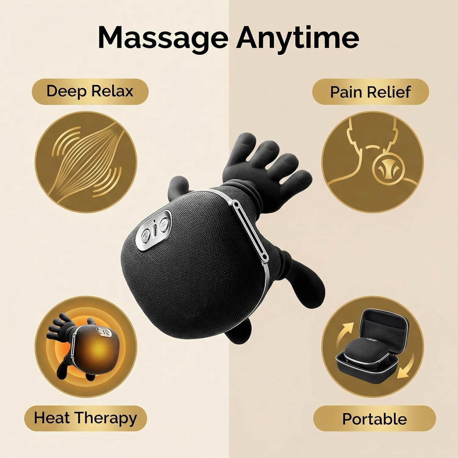Cordless Shiatsu Neck and Shoulder Massager with Heat, Deep Tissue Kneading Back Massager for Pain Relief