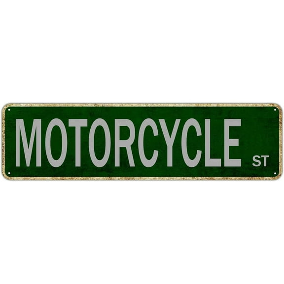 Motorcycle Street Sign Vintage Road Poster Home Decoration Retro Avenue Tin Sign Room Decoration Wall Art Outdoor Decoration Decorative Plaque 16in x 4in