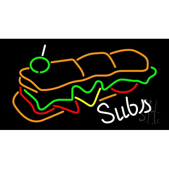 Subs Logo LED Neon Sign 20 x 37 - inches, Black Square Cut Acrylic Backing, with Dimmer - Bright and Premium built indoor LED Neon Sign for restaurant window and interior decor.
