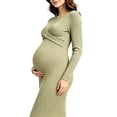 thumbnail image 6 of UKHCCC Women's Maternity Fitted Dress, Long Sleeve Twist Front Stretch Sheath Pregnancy Dress, Mid-Length Casual Dressy Style, 6 of 8