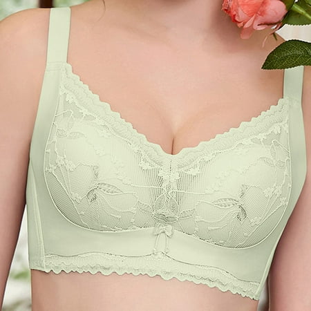 Womens Minimizer Bras Embroidery Lace Full-Coverage Padded Bra Breathable Wirefree Push up Bra Everyday Underwear