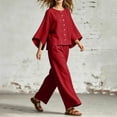 thumbnail image 6 of BRELIL Women Plus Size Two Piece Set Round Neck Batwing Sleeve Tops Wide Leg Pants Casual Loungewear Solid Boho Vacation Outfits Loose Travel Tracksuit, Red L, 6 of 7