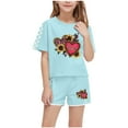 thumbnail image 2 of Spazoro Little & Big Girls Cute Outfit Sets, Summer 2-Pieces Crew Neck Graphic Print Short Sleeve Shirt and Shorts Sets Green Size 7 T, 2 of 8