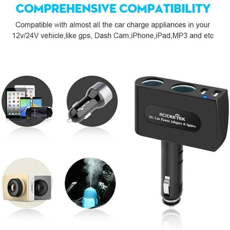 Safe Upgraded Rocketek 3 1a 15 5w Dual Usb Car Charger Adapter With 2 Socket Cigarette Lighter Adapter Dc Outlet Car Splitter Build In 10a Fuse Car Socket Adapter Walmart Canada
