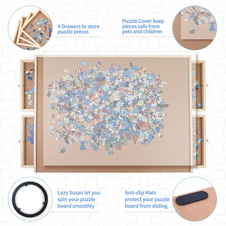 WOOD CITY Puzzle Board, 1000 Piece Wooden Jigsaw Puzzle Board with Drawers,  29” x 22” Portable Puzzle Table with Covers and Lazy Susan, Rotating Jigsaw  Puzzle Table for Kids and Adults 