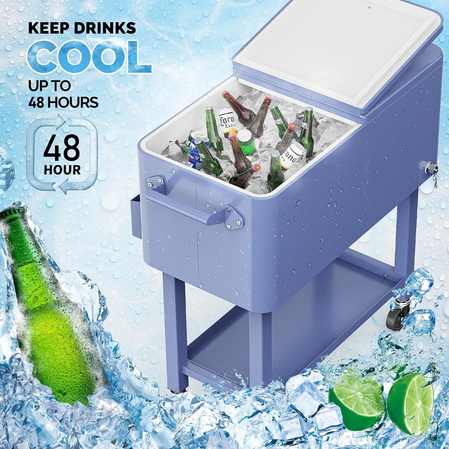 VINGLI 80 qt Steel Cooler Cart, Refrigeration Insulation