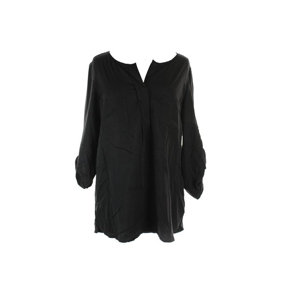 Studio M Womens Black Tab-Sleeve Pocketed Blouse M
