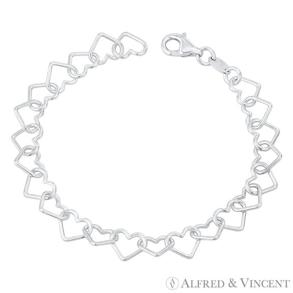 8x9mm Open Heart Link Charm Italian Chain Bracelet in .925 Sterling Silver