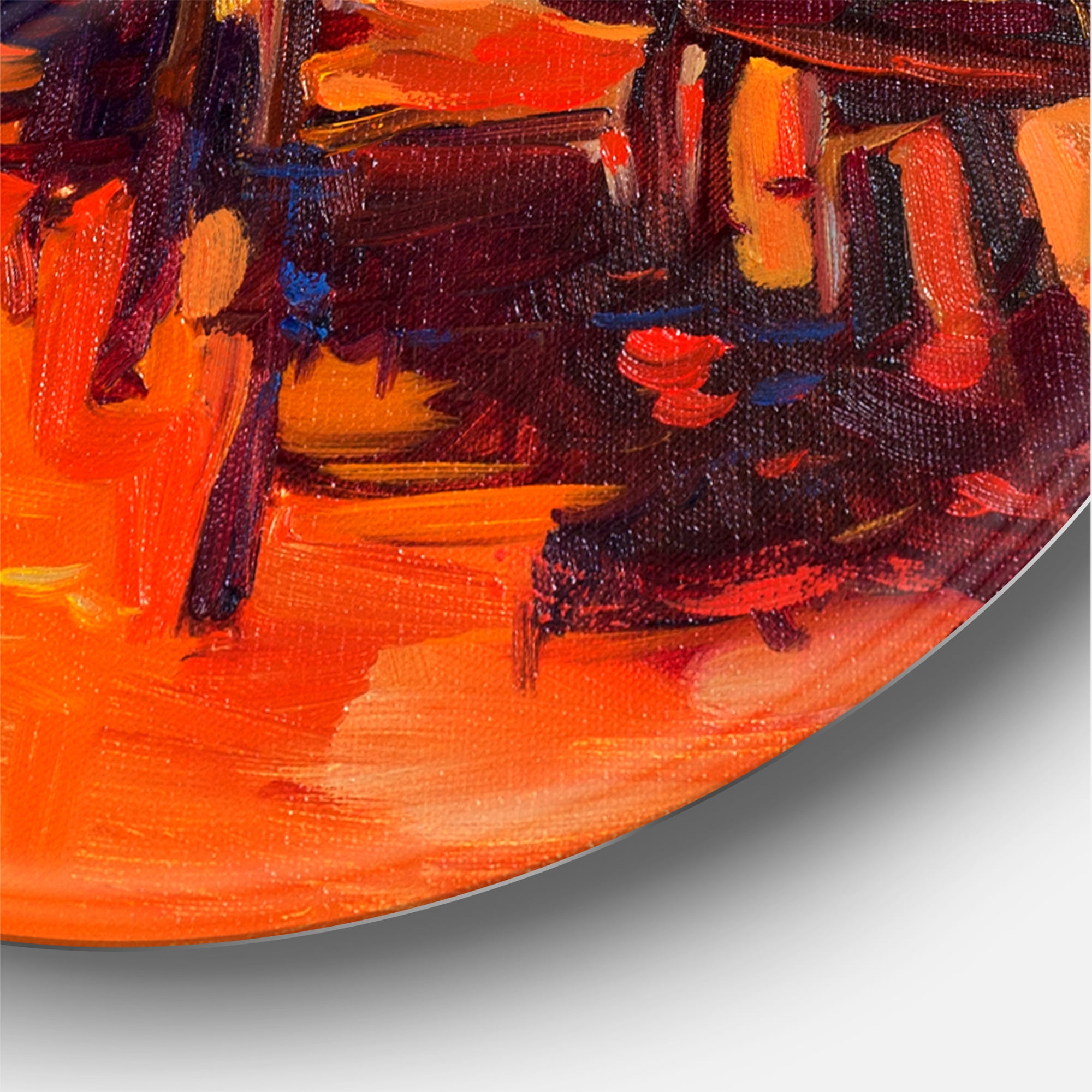 Designart 'Boats Near Coastal Town Resting On The Water IV' Nautical & Coastal Circle Metal Wall Art 29x29 - Disc of 29