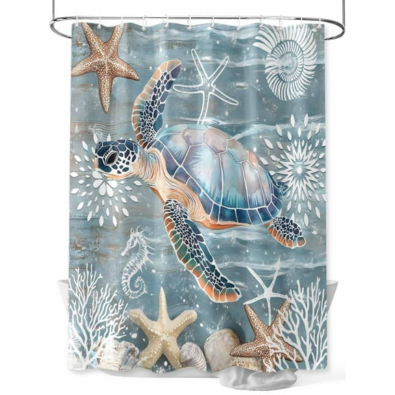 Shower Curtain, Sea Turtle Coral Starfish Coral Marine Life Washable Shower Curtain with Hooks Bath Decor Fabric Shower Curtains for Bathroom, Hotel, Stalls, Bathtubs, 54x78 Inch