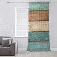 thumbnail image 3 of Farmhouse Teal Brown Semi Sheer Curtains Drapes for Living Room, Bedroom, French Doors Window 84 Inches Long, Vintage Retro Wooden Rod Pocket Chiffon Curtain Drapery Voile Draperies Panel, 3 of 6