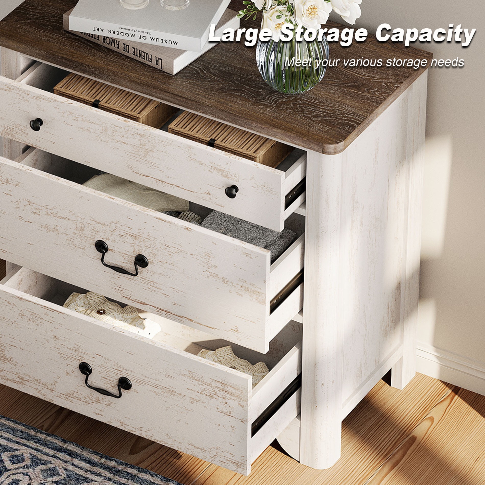 Set Of 2 Nightstand With 3 Drawers, Mid Century Modern Wooden Closet Storage Organizer