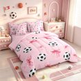 thumbnail image 2 of Manfei Kawaii Bowknot Ribbon 7-Piece Twin Bedding,Soccer Ball Sport Bedding Comforter Set,Pink Reversible, 2 of 7