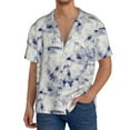 thumbnail image 1 of Balery Indigo Tie Dye Camisa Casual de Manga Corta con Botones para Hombre, Texturizada, Estilo Cubano, para Playa, Verano-XX-Large, 1 of 5