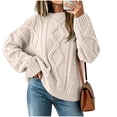 thumbnail image 2 of YHAJDS Women's Cable Knit Sweaters Solid Color Long Sleeve Crew Neck Loose Knit Pullover Top, 2 of 5