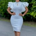 thumbnail image 3 of AURA Women’s Beaded Bodycon Midi Dress Ruffle Short Sleeves Half High Neck Zipper Solid Color S-5XL, 3 of 8