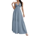 thumbnail image 2 of QUNYINEY Blue Dresses for Women Cotton And Linen Sleeveless Maxi A Line Slip Dress Summer Flowy Loose Fit V Neck Blue Dresses, 2 of 6