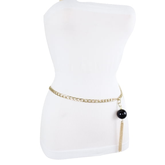 New Women Gold Metal Chain Tassel Fringe Black Ball Charm Fashion Belt Plus XL XXL