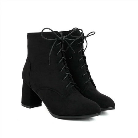 

Tejiojio Fall Clearance Women High Heel Shoes Winter Warm Fashion Pointed Toe Casual Solid Color Lace-up Ankle Boots