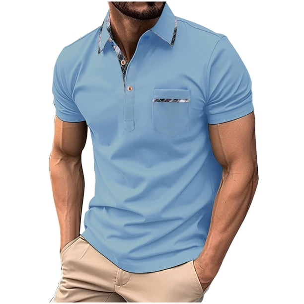 Camisetas de Manga Corta Casual Patchwork Imprimir Flap Bolsillo Cuello Redondo Camiseta para Ejercicio de Verano Diario
