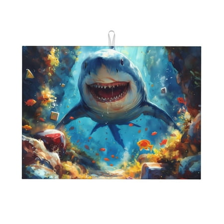 

Kdxio Colorful Underwater Shark for Dish Drying Mat 24*18 inch Absorbent Dish Drainer Kitchen Counter Large Size Dish Drying Pad for Countertops Draining Racks