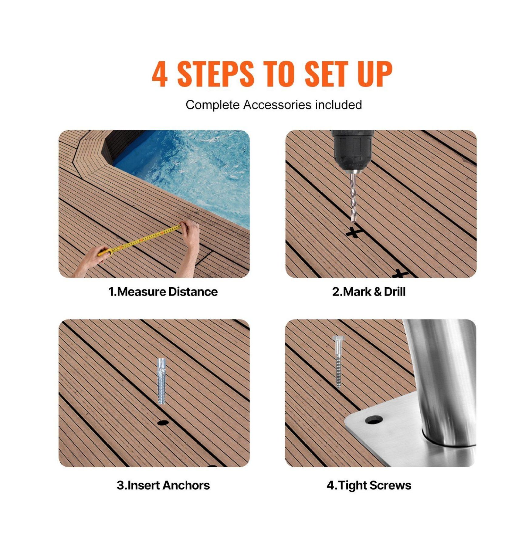 Pool Handrail 32 x 23 inch, Stainless Steel Spa Handrails with Base Plate, Pool Safety Rail for Inground Pools, Heavy Duty Hand Rail for Elderly & Kids