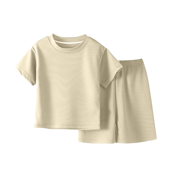 Ugoldhm Boys' Versatile 2-Piece Set – Solid Color T-Shirt and Shorts, Summer Everyday Wear（1-14 Years)