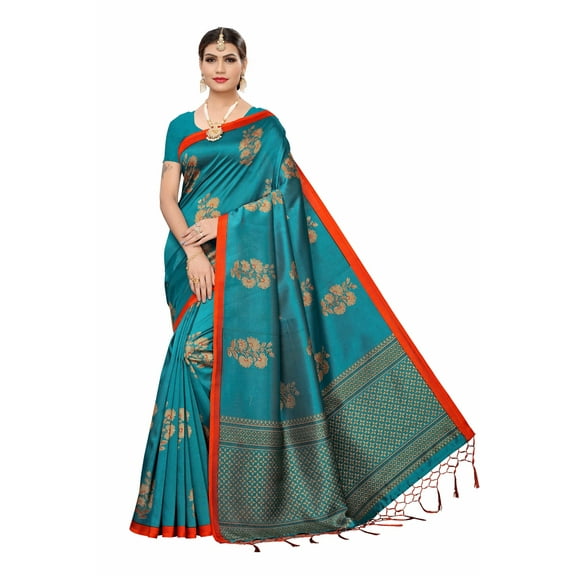 Multi color Mysore Silk saree/sari with running blouse For Women/Girls