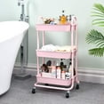 thumbnail image 6 of KK KINGRACK 3 Tier Utility Rolling Cart with Lockable Wheels, with Handles Storage Organizer Trolley Carts for Home, Kitchen, Office, Pink, 6 of 9