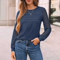 thumbnail image 2 of ManxiVoo Sophisticated Long Sleeve Blouse with Delicate Lace Detail Versatile Casual to Business Tops for Women 2025 Essential Wear XXL Size Navy, 2 of 7