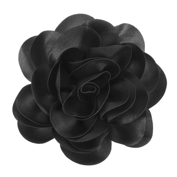 Extra Large Rose Flower Brooches, 7.87 Inch Lapel Pins Dainty Satin Fabric Big Camellia Flower Hair Clip For Women Wedding/Dance/Clothes/Accessories/Party [20cm, Black]