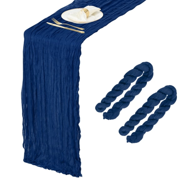 2 Paquetes de Caminos de Mesa de Gasa Azul Marino 35.4" x 118" Caminos de Mesa Rústicos para Bodas y Fiestas, (10 Pies)