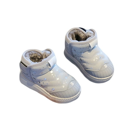 

Ferndule Girls Round Toe Snow Boot Outdoor Casual Plush Lined Breathable Magic Tape Ankle Bootie Silver 4.5