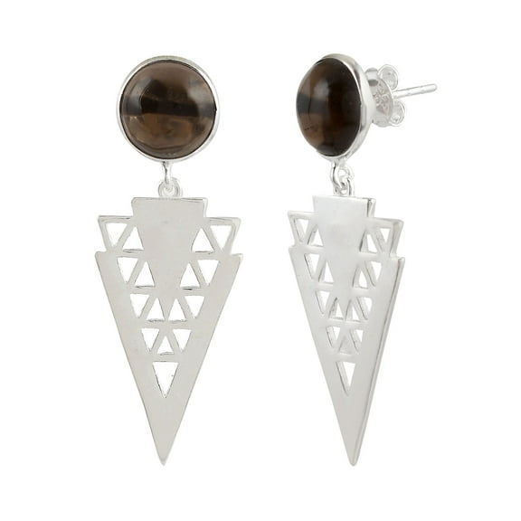 Femme Jam 925 Sterling Silver Natural Smoky Quartz Gemstone Designer Dangle Drop Earrings for Women
