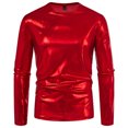 thumbnail image 6 of LWavelet Men's Shiny Red Long-Sleeve T-Shirt - Sleek Fabric, Perfect for Night Outfits & Fashionable Casual Style Red XL, 6 of 8