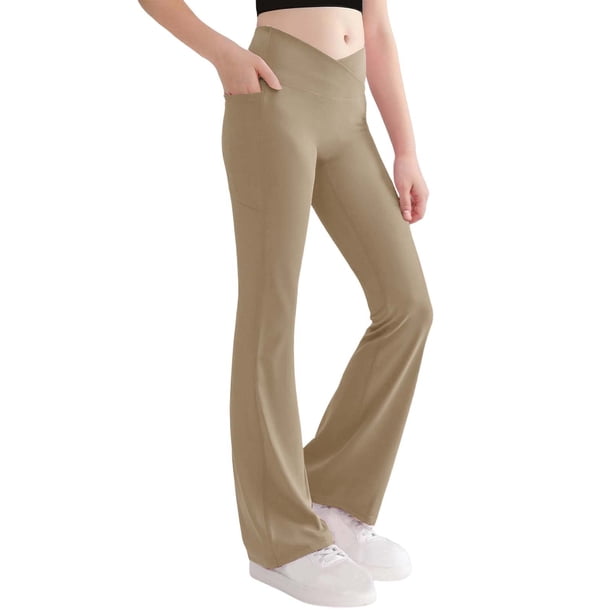 Pantalones largos, pantalones acampanados para niñas, pantalones de cintura alta, pantalones largos deportivos de otoño para niñas de talla mediana, pantalones para niñas