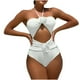 thumbnail image 1 of Trajes de baño de una pieza para mujer, bikini de moda de color liso con cordón y tirantes de rosas huecas, traje de baño para mujer, trajes de baño para mujer, moda de playa para mujer, 1 of 9