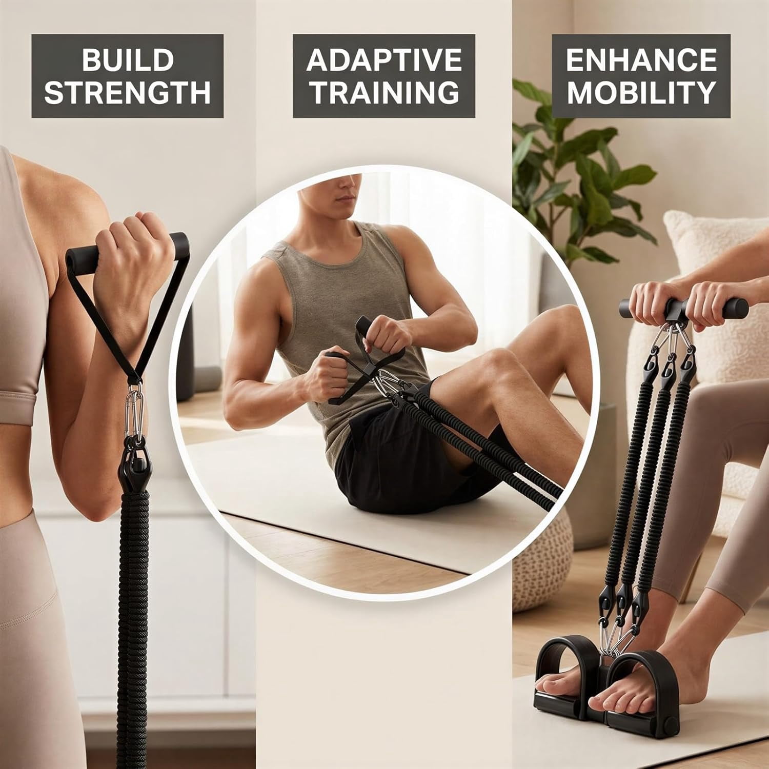 100 Pound Adjustable Resistance Pedal Puller Resistance Bands with Handles, Chest Expander, Roller & Storage Bag, Multi-Functional Workout Equipment for Home Abs Bodybuilding