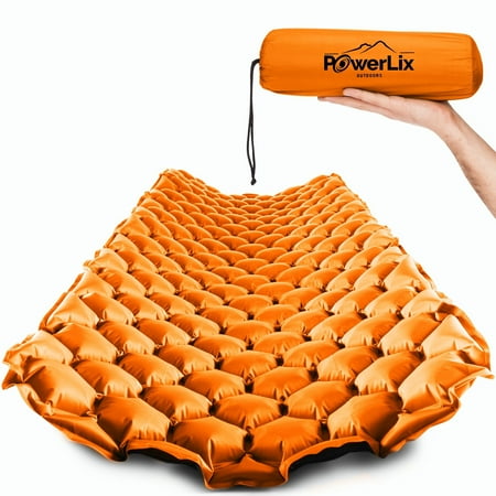 PowerLix Ultralight Inflatable Camping Sleeping Pad Insulation Orange 74.8 x 22.8 27.20 L