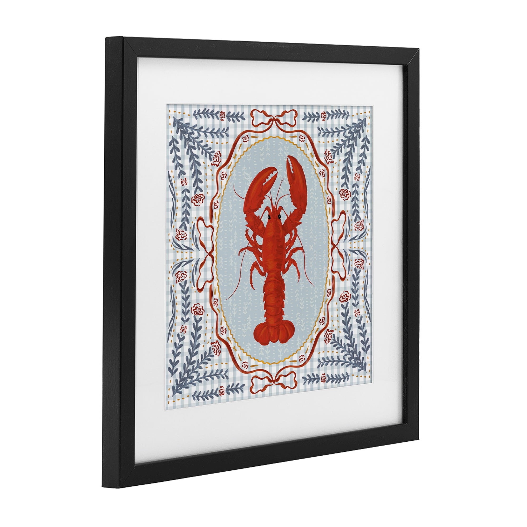 Stupell Industries Lobster Portrait Blue Gingham Black Framed Print Under Glass, design by Vero Illustrates
