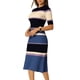 thumbnail image 4 of INSPIRE CHIC Vestidos de punto a rayas para mujer, vestido de suéter midi de manga corta, M Azul Púrpura, 4 of 6