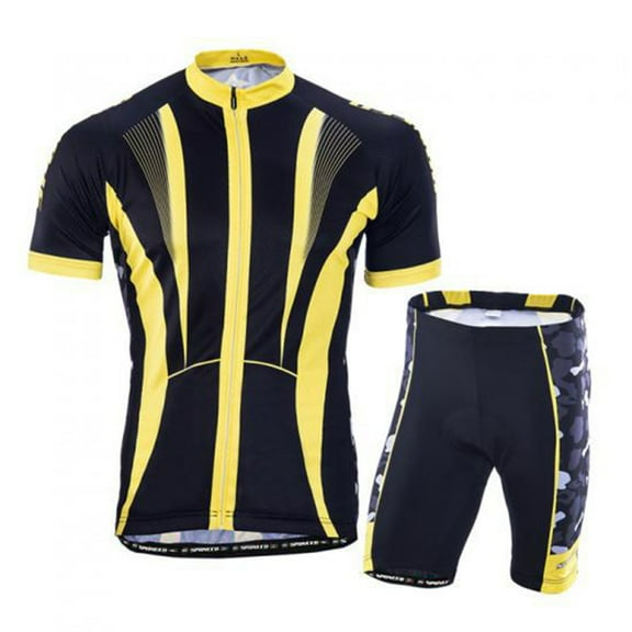 Cycling Jersey Short Sleeve Set Men Reflective Breathable Bicycling Shirts Road Riding Tights Yellow L